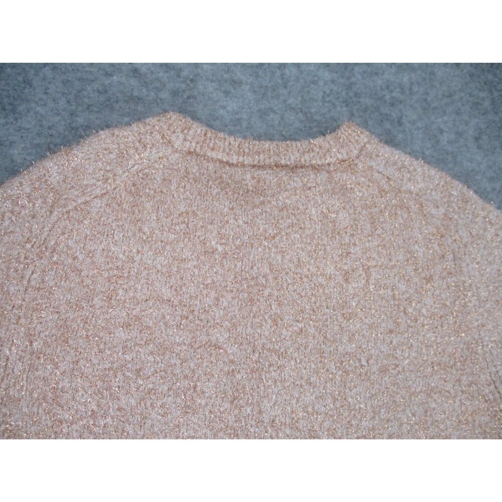 Loft Beige Gold Metallic Shimmer Fluffy Long Sleeve Sweater Womens XL - Picture 13 of 14